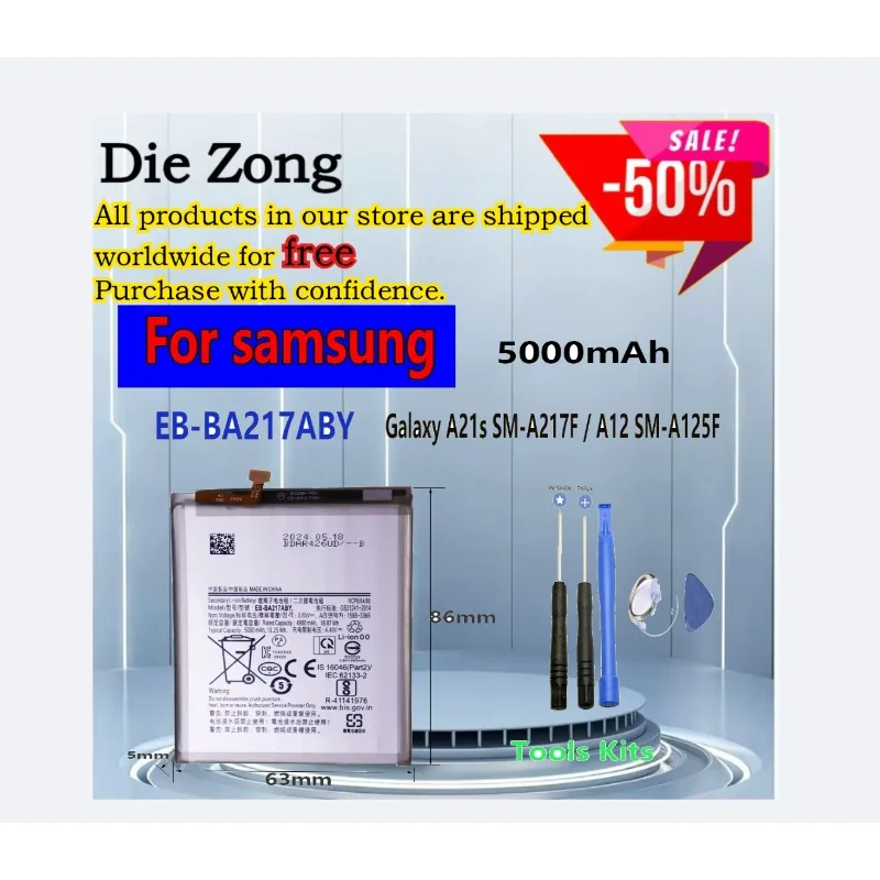 

EB-BA217ABY Battery For Samsung New 5000mAh Phone Battery For Samsung Galaxy A21s SM-A217F / A12 SM-A125F+tools