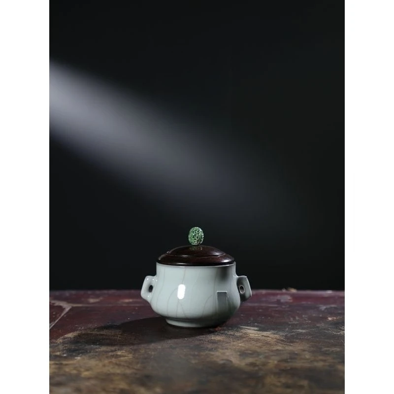 Ear furnace, Longquan celadon antique Song Dynasty incense burner ornament, Chinese ceramic incense insert