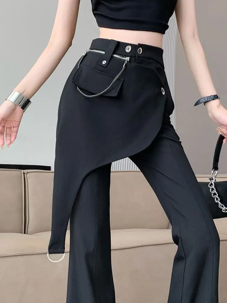 Front Slit Design Culottes Early Autumn New Fake Two-Piece High-Waisted Niche Design Draped Slightly Flared Pants For Women