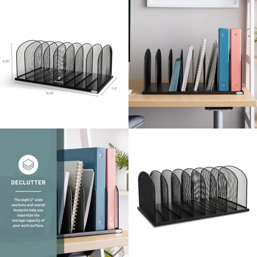 

Onyx Desk Organizer, 8 Side by Side Vertical Compartments, Office and Classroom Mailbox, Paper and Mail Sorter, Steel Mesh