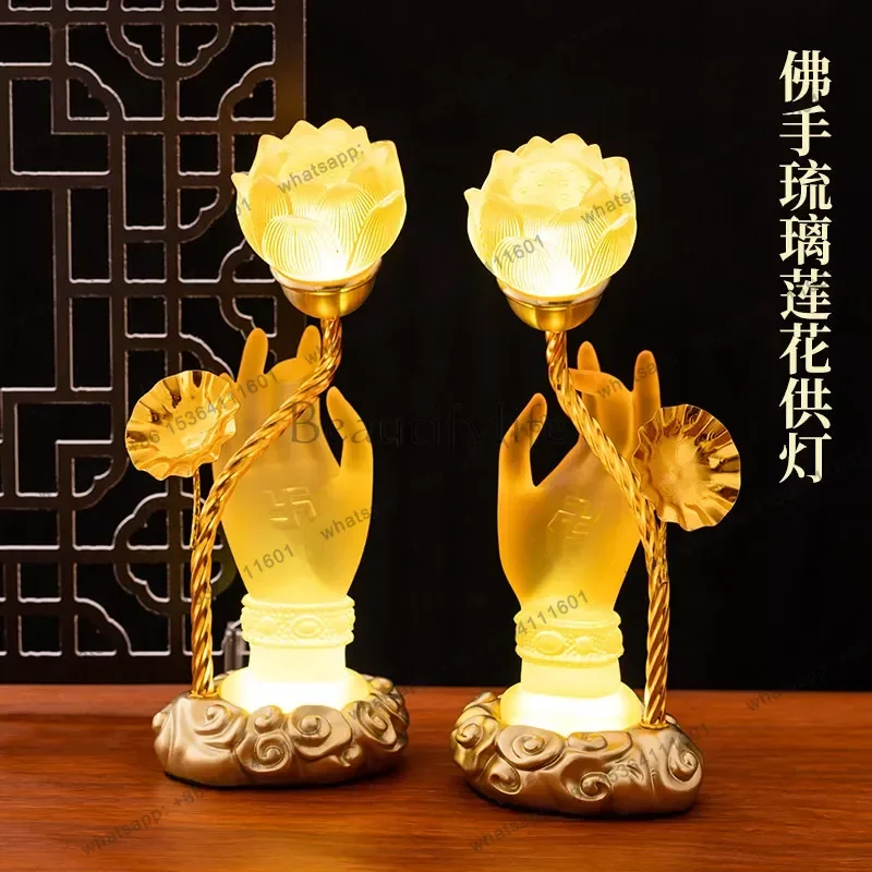 PG   buddha offering glazed lotus colorful buddha hand ornament for home everlasting ornament buddha front bouquet