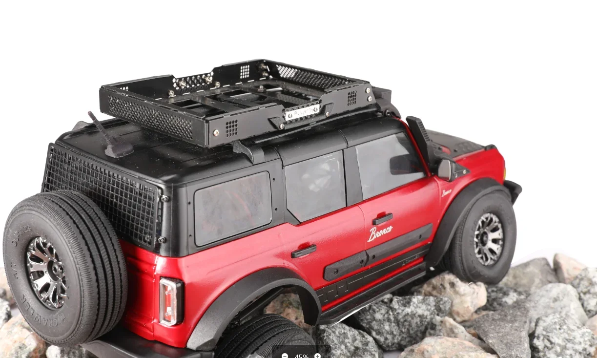 TRX4M 1 Set Simulation Metal Black Three-dimensional Luggage Rack Top Shelf for 1/18 RC Crawler TRX4-M Ford Bronco Upgrade Parts