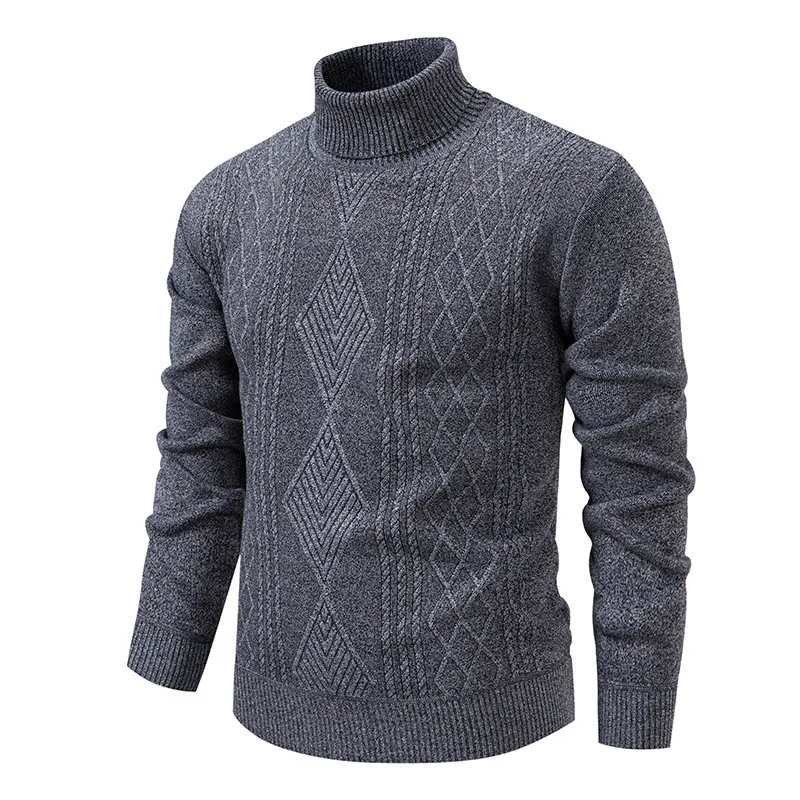 Autumn Winter Fleece High Neck Sweater Men's Thick Warm Casual Base Layer Top