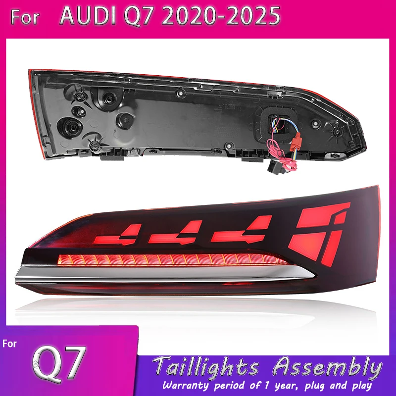 For Audi Q7 2020 2021 -2025 Taillights Assemblies Modified LED Dynamic Driving Light Brake Flowing Turn signal Rear Tail Lights