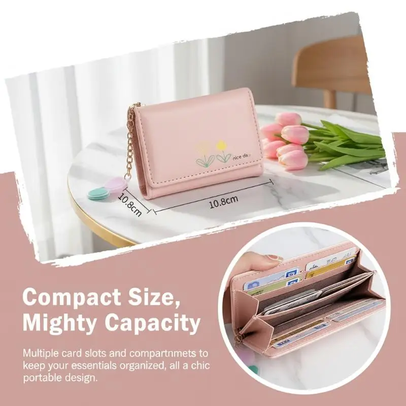 Cute Mini PU Leather Wallet With Flower Print And Multiple Card Slots Perfect For Women Girls Daily Use Shopping Travel