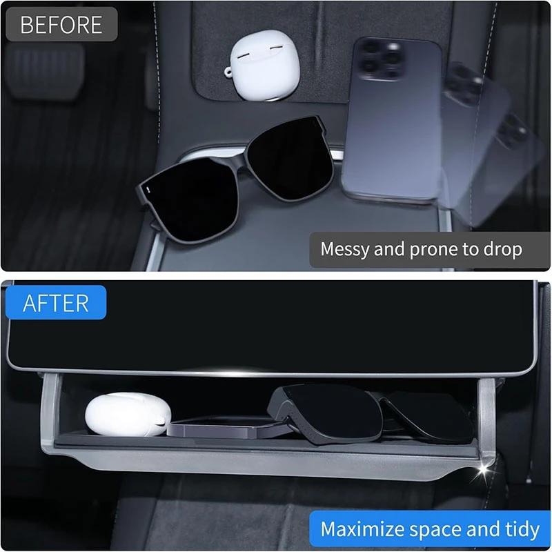 Center Console Screen Under Storage Box For Tesla Model 3/Y Juniper/Launch 2026, Center Console Hidden Storage Organizer Tray
