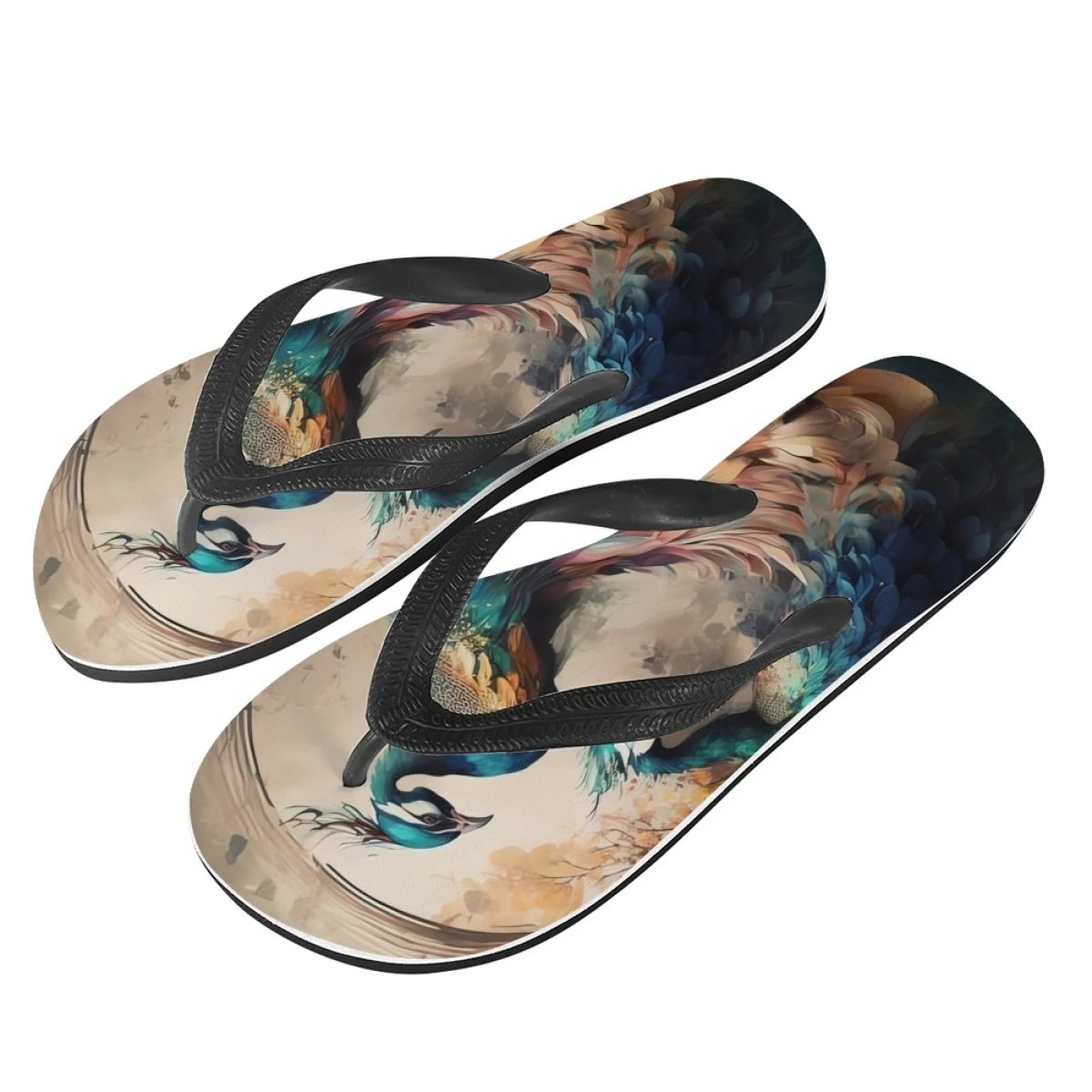 New Pretty Peacock Pattern Ladies Flip Flops Fashion Simple Bathroom Shower Pinch Slippers Seaside Resort Beach Hawaii Sandals