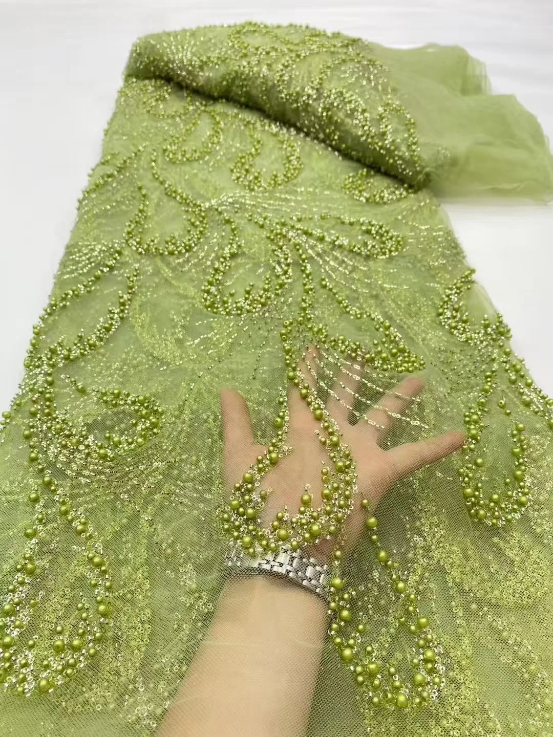 

2025 Latest High Quality African Nigerian With Tulle Sewing Lace Fabric Guipure Embroidery Dresses Sequins 5Yards DP0388