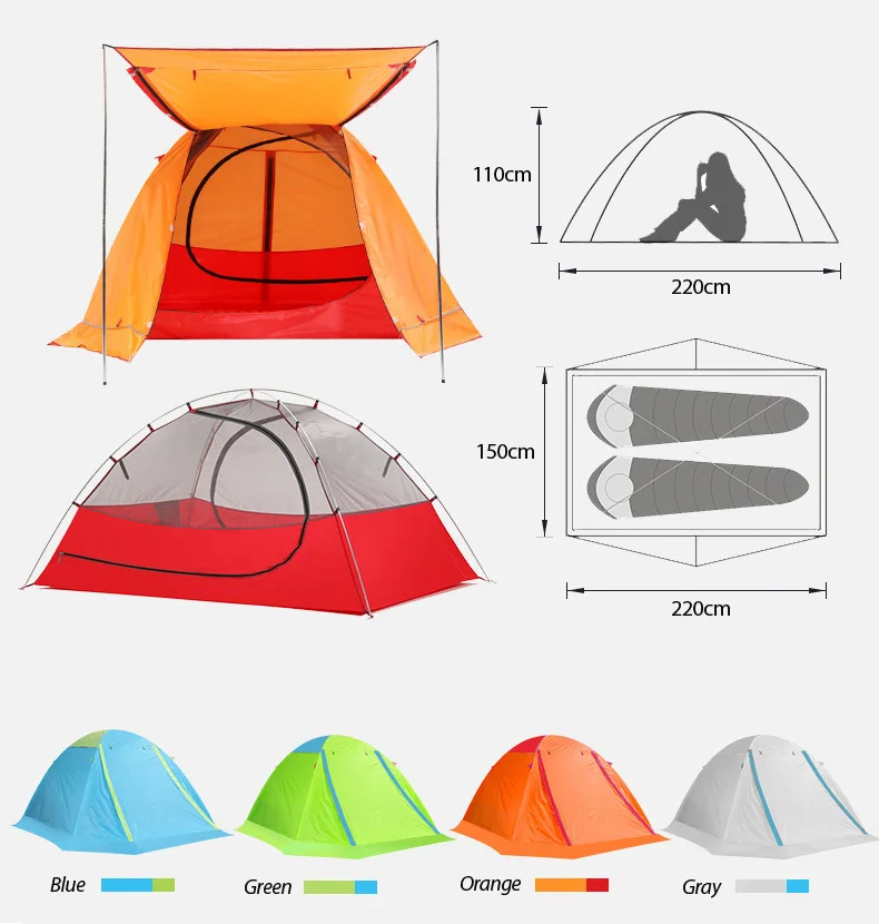 2 Person High Quality 4 Seasons Outdoor Hiking Backpacking Breathable Mesh 210t Oxford Waterproof Camping Ultralight Tent