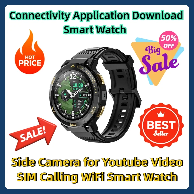 Connectivity Application Download Smart Watch Side Camera for Youtube Video SIM Calling WiFi Smart Watch