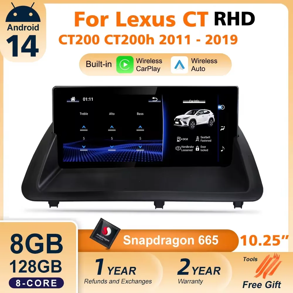 RHD CarPlay Screen For Lexus CT 2012-2020 GPS Navigation Android 14 Radio Multimedia Player 128G