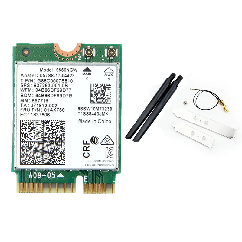 9560NGW WiFi Card with Antenna 1730Mbps Wireless AC 9560 2.4G+5G BT 5.0 802.11Ac M.2 CNVI 9560NGW Wireless Adapter A