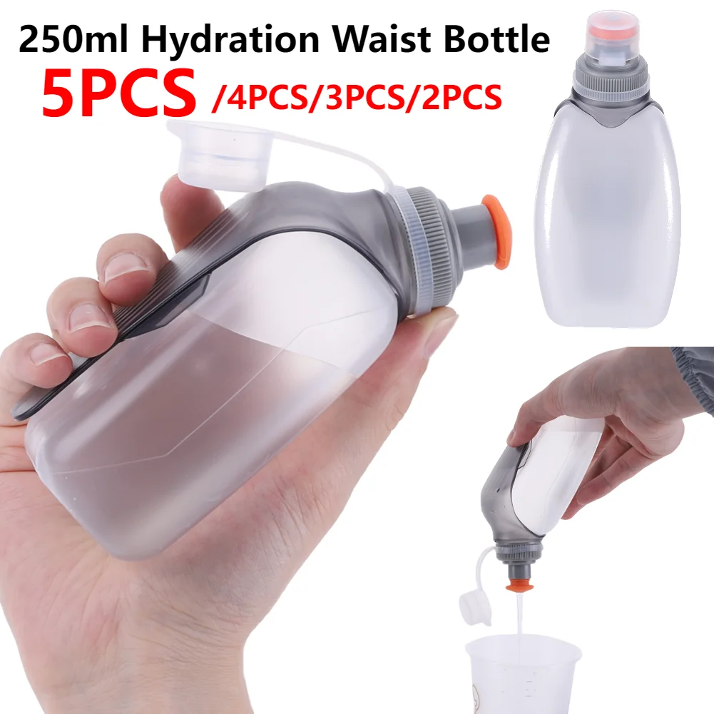

250ml Sports Water Bottle with Clip & Dustproof Lid Running Belt Bottle Leakproof Arc Water Bottle for Camping Cycling Marathon