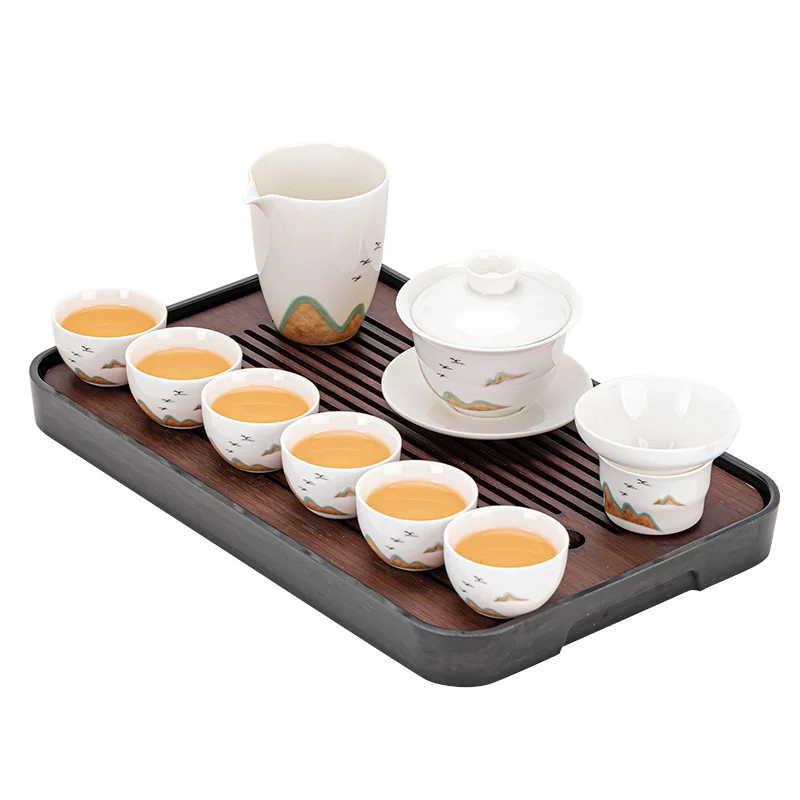 Luksusowy zestaw do parzenia herbaty z porcelany jadeitowej, biały ceramiczny czajnik z pokrywką, miseczka i filiżanka, zestaw upominkowy do parzenia herbaty w domu.