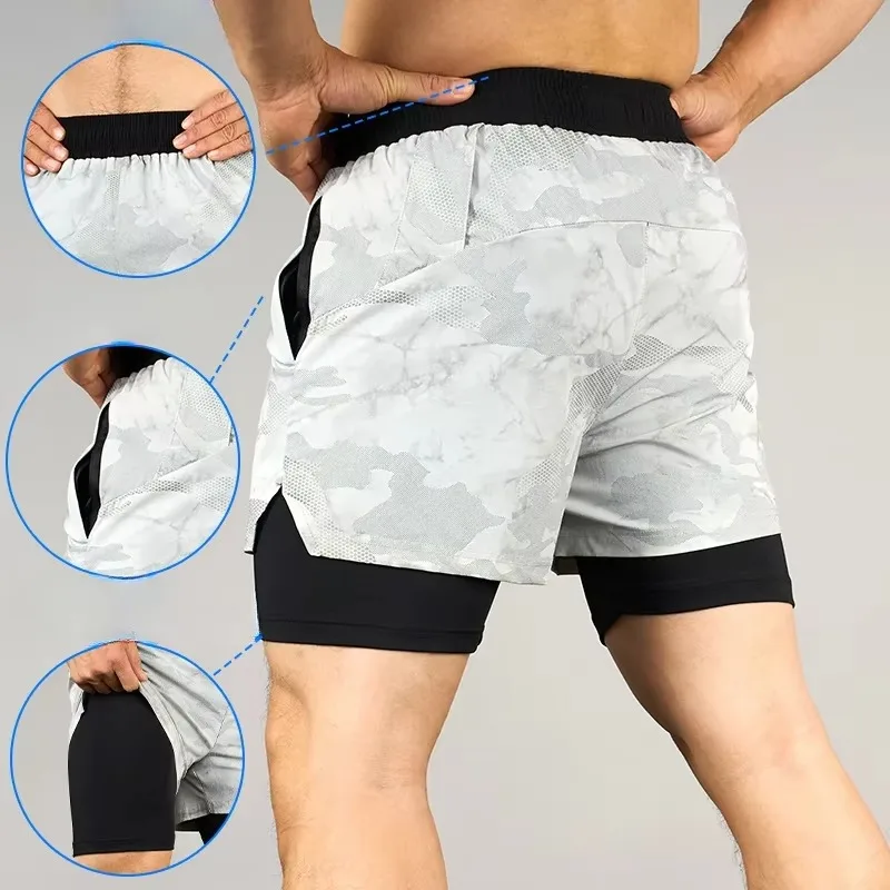 

Summer Men Running Shorts Double Layer 2 in 1 Fitness Gym Training Sports Shorts Man Quick Dry Jogging Sportswear Men's Clothing