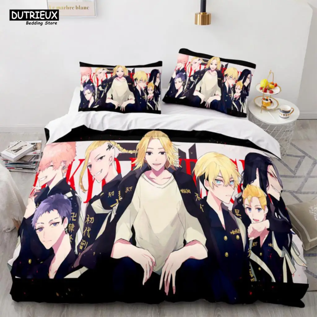 Tokyo Revengers Bedding Set 200x200 Polyester Double Single Full Size Anime Bed Set Aldults Teens Bedroom Luxury Duvet Cover Set