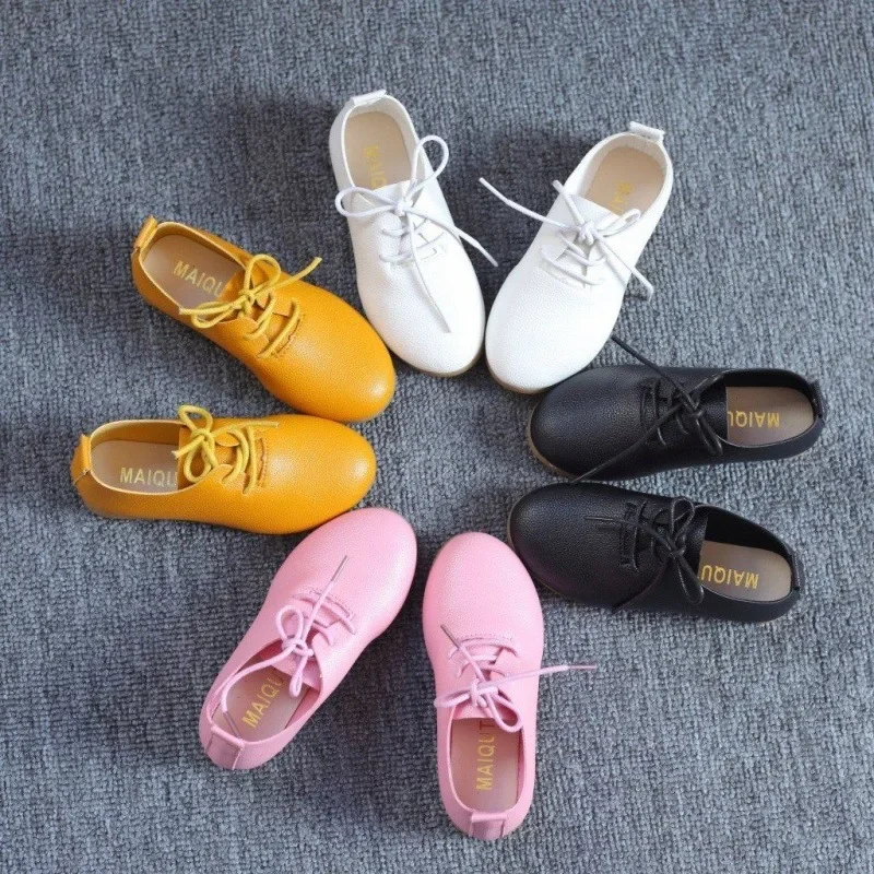 Mumoresip 2022 Hot Sale Spring Summer Girls Shoes Soft PU Leather Casual Flats For Toddlers Big Kids Lace-up Children Sneakers