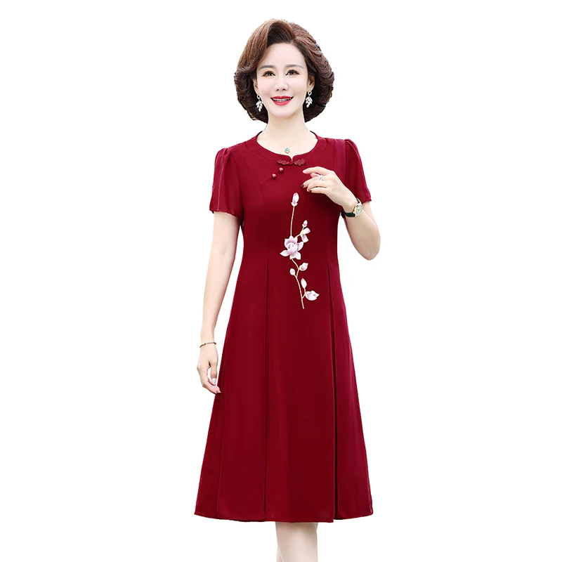 

New Fake Two Pieces Summer Casual Midi Dress Vintage Chiffon Embroidery Dress Women Elegant Bodycon Party Vestidos