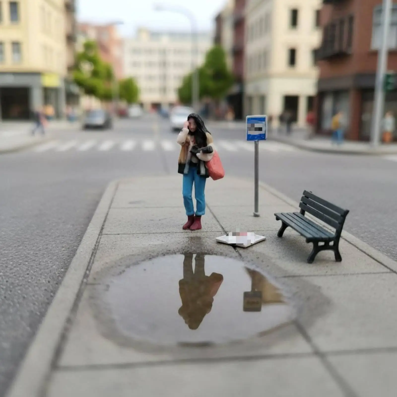 1/64 Photography Miniature Resin Female Photographer Statue Pre Painted for Diecast Car Display and Architectural Layout
