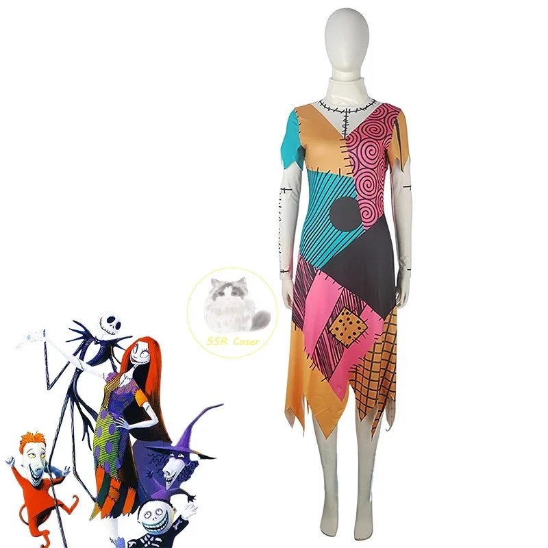 할로윈 샐리 슈트 코스프레 의상 애니메이션 영화 바디 슈트 스판덱스 점프 슈트 파티 카니발 레깅스 죽은 자의 날 젠타이 세트