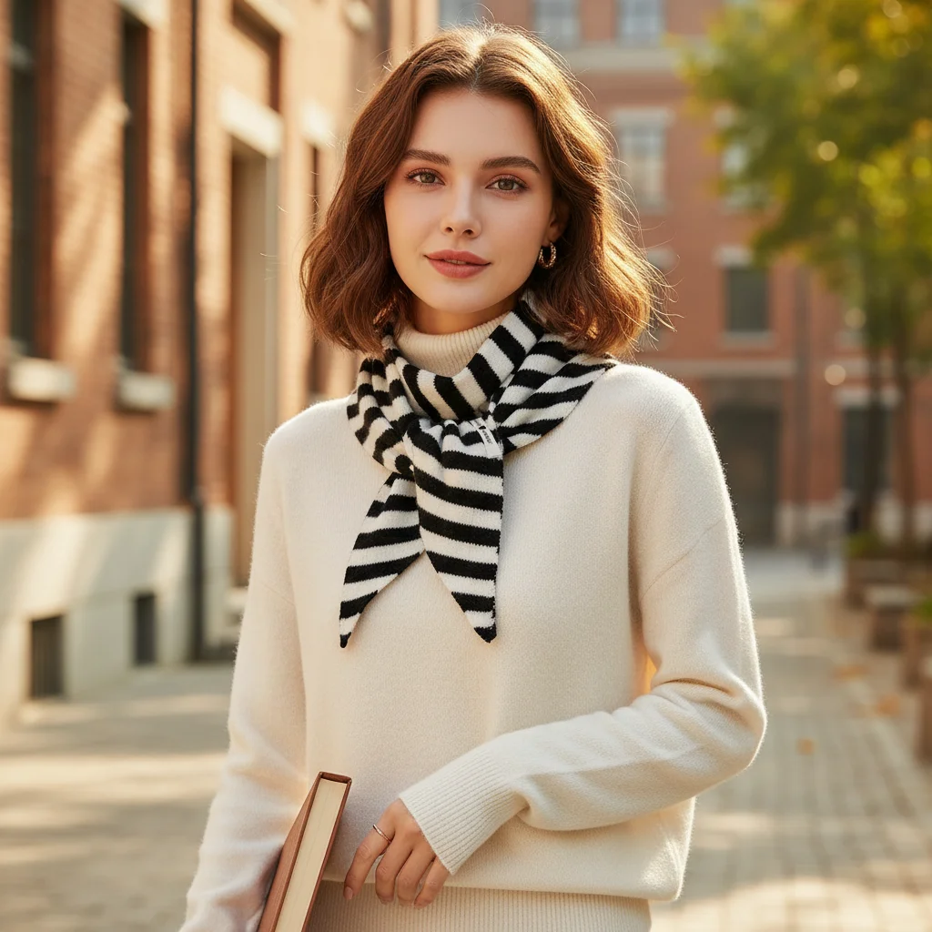 Korean Warm Triangular Scarf Soft Knitted Wool Scarves Stripe Neck Protection Scarf Autumn Winter