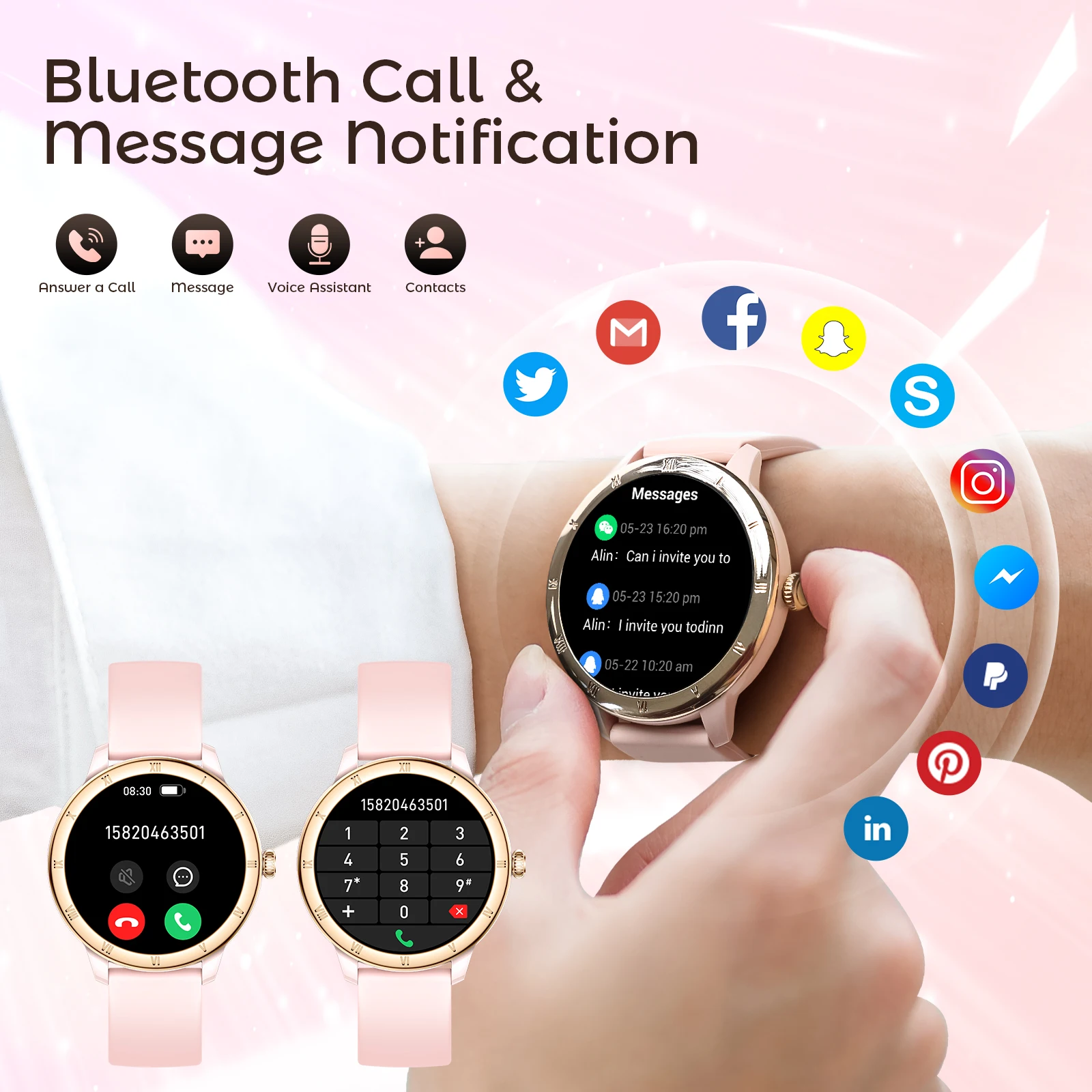 EIGIIS KE8 Women's Smart Watch with Bluetooth Call, Pedometer, Sleep, Calories, Female Physiological Period Recorder Smart Watch