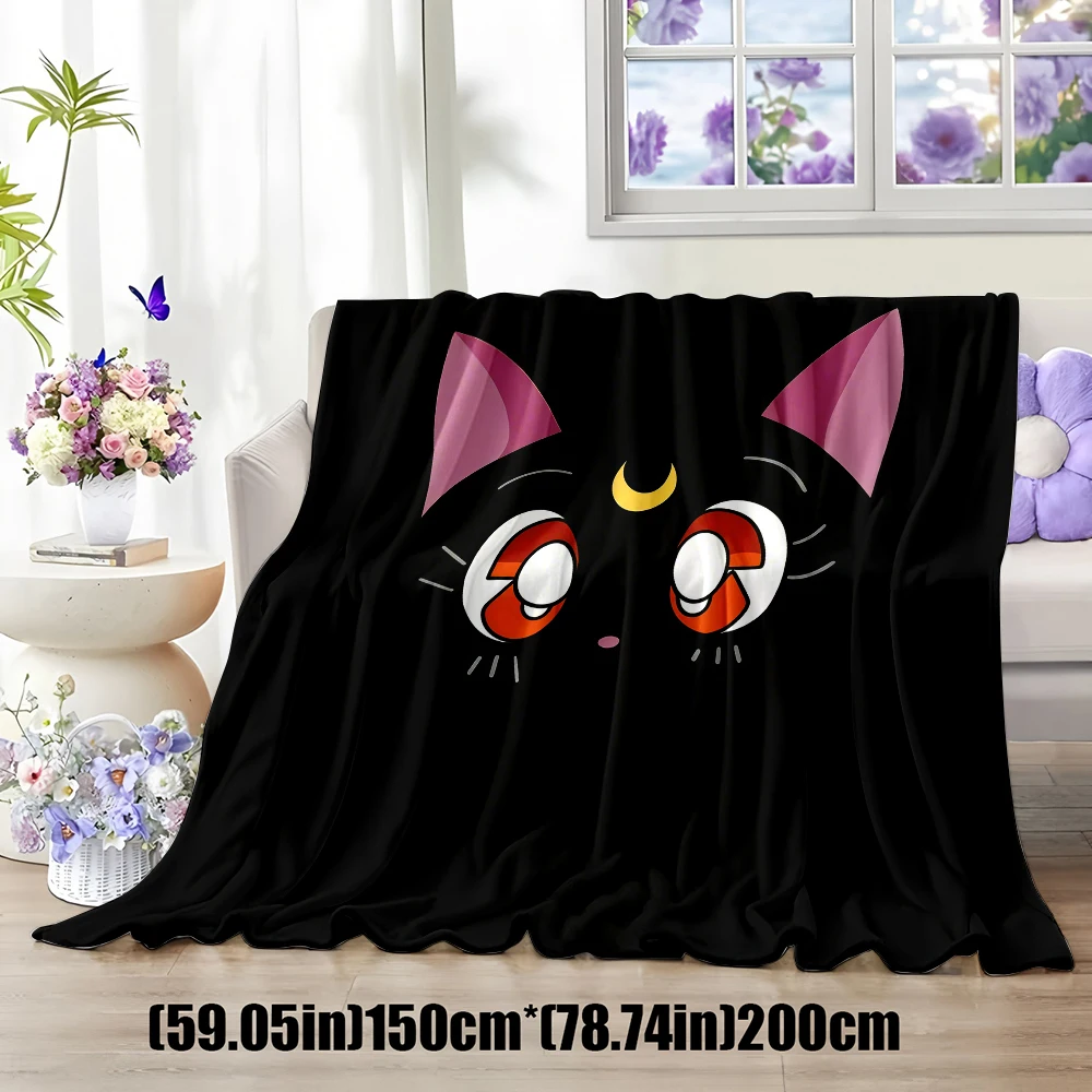 Anime S-Sailor-s M-Moon   Flannel Blanket Warm Soft Halloween Christmas Couch Warm Cozy Decorative Decor Gift for All Season