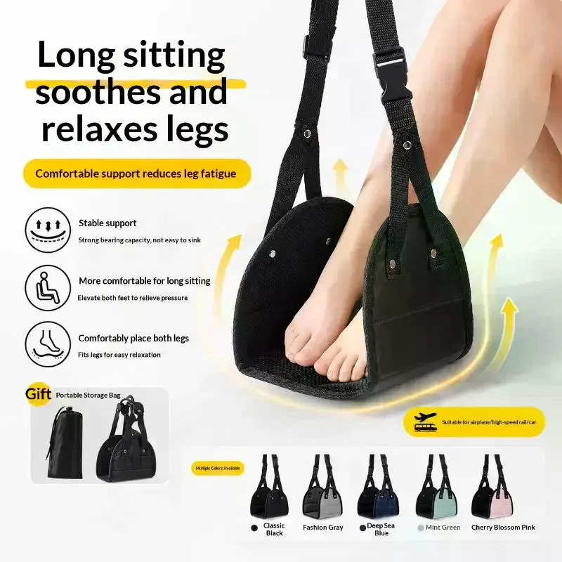 1 Pc Portable Airplane Footrest with Adjustable Strap Hammock Leg Rest Travel Accessories for Flight Office & Home Relaxation