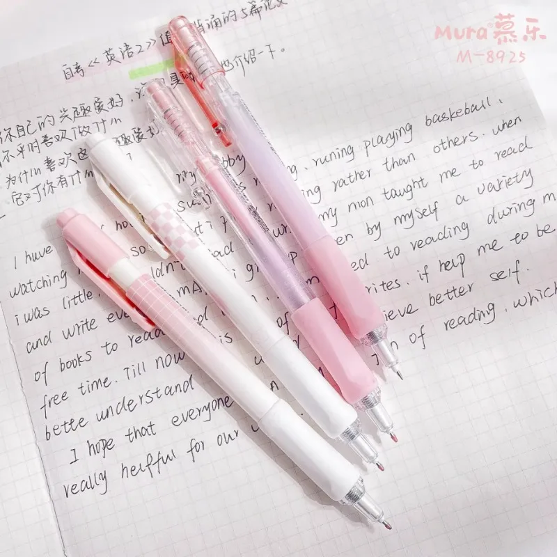 4pcs Cute Gentle Style Automatic Neutral Pens Kawaii Black Ink Mechanical Gel Pens Korean Stationery School Office Girl Gift