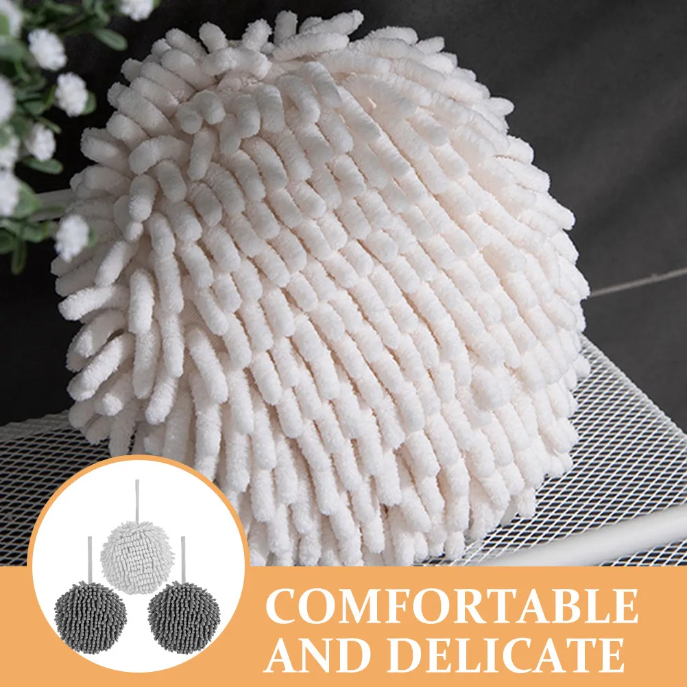 3Pcs Thick Absorbent Quick-Drying Hanging Chenille Hand Towel for Bathroom Kitchen Wall Mount Hand Drying Towel with Loop