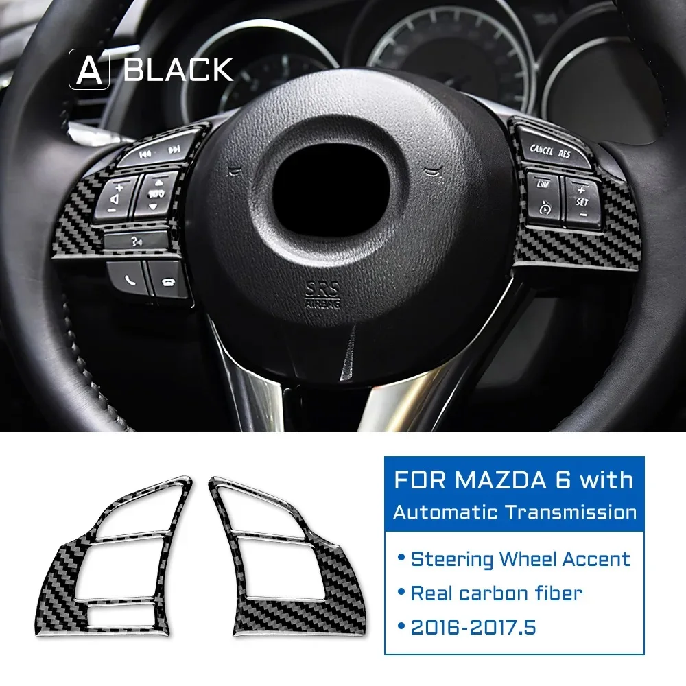 Real Soft Carbon Fiber for Mazda 6 2016-2017.5 Automatic Transmission Interior Trim Car Steering Wheel Button Sticker