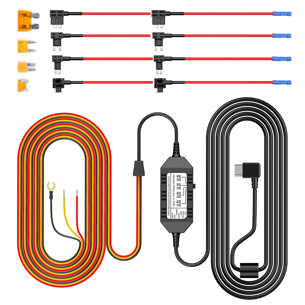 VIOFO-Kit de cable duro TYPE-C HK4, juego completo de 8 piezas, grifo de fusible de circuito para A119MINI2/A229PLUS/A229PRO/A139/A139PRO/T130/WM1