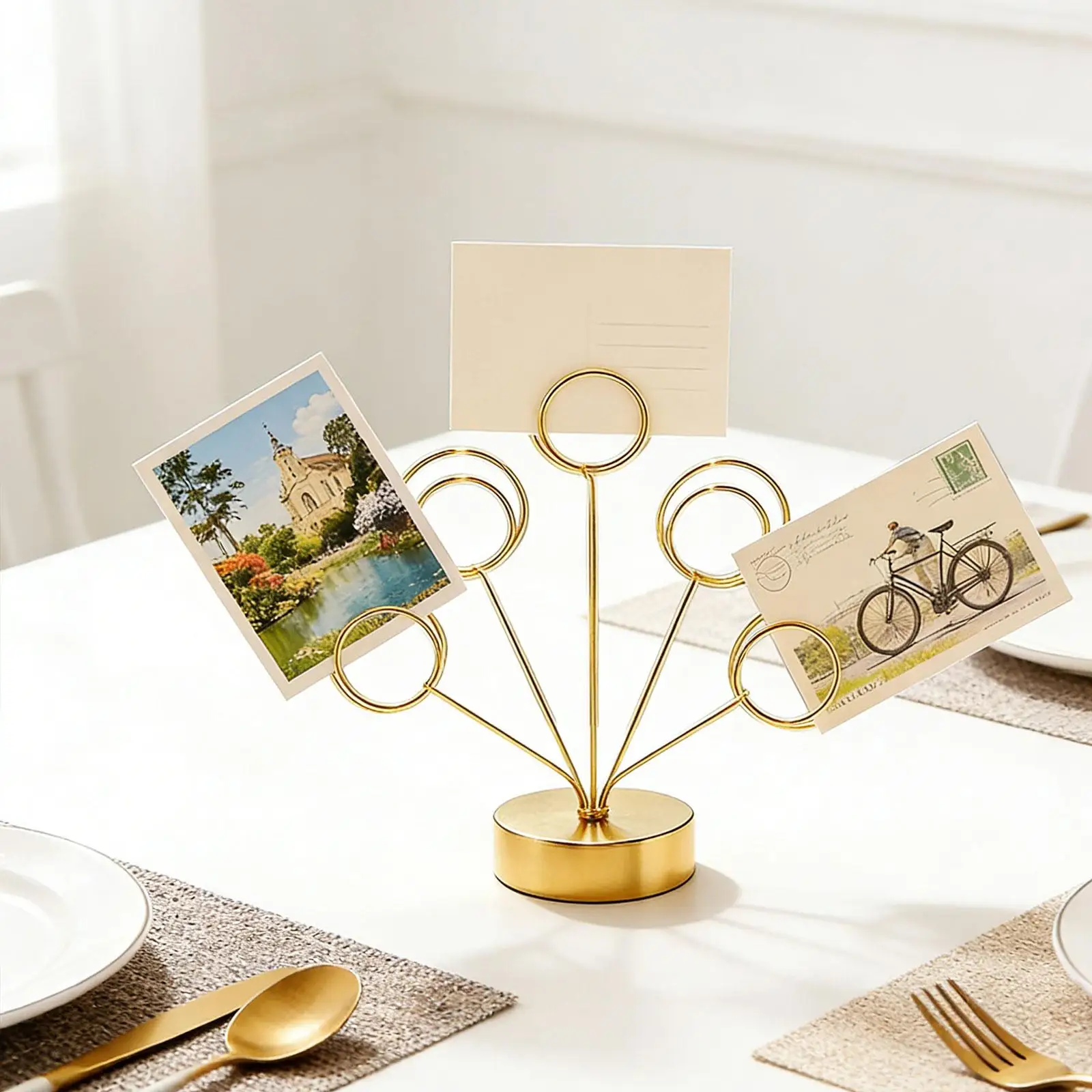 Photo Card Holder Memo Folder Round Base Five Branch Tree Clip Stand Photocard Display for Wedding Birthday Office Desk