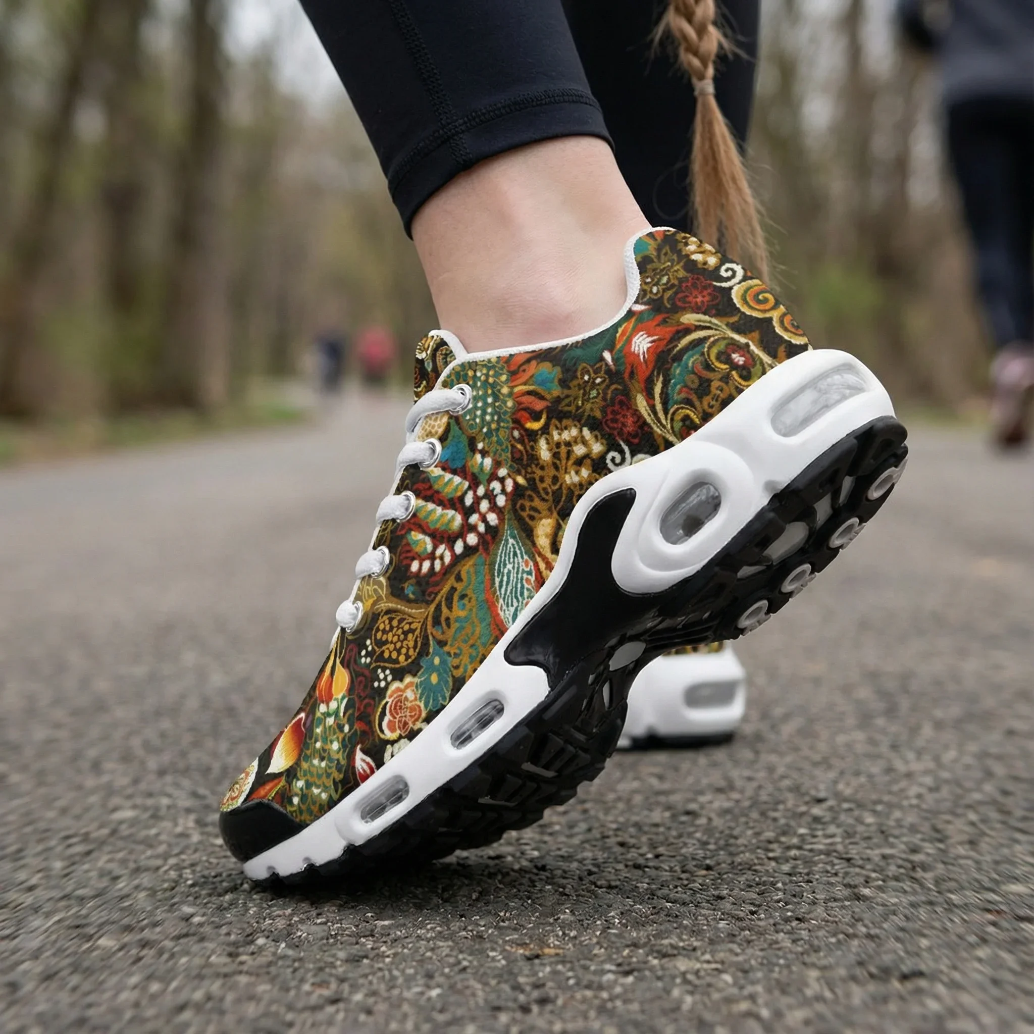 Mexican folk art painting casual air-cushioned shoes breathable mesh upper athletic sneakers for man and woman sport shoes