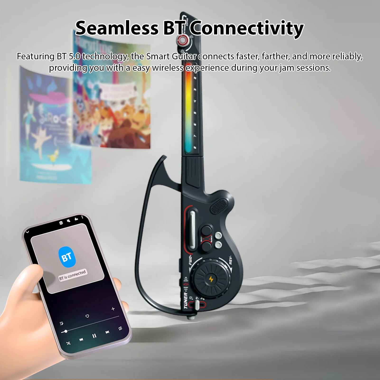 

Умная гитара, многофункциональная DJ-гитара, портативная бесструнная складная электрогитара, бас-гитара, перезаряжаемая со светодиодной подсветкой BT 5.0