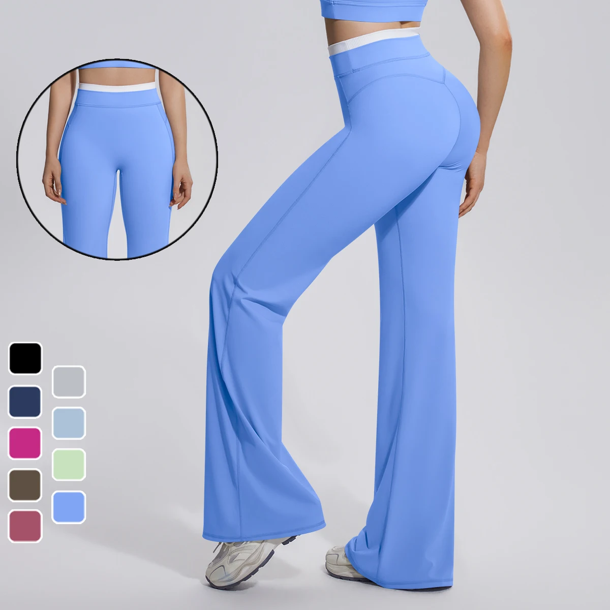 1PC Color Blocking Yoga Wide Leg Pants Fitness Sports Workout Full Length Women's Sports Pants Customizable Logo