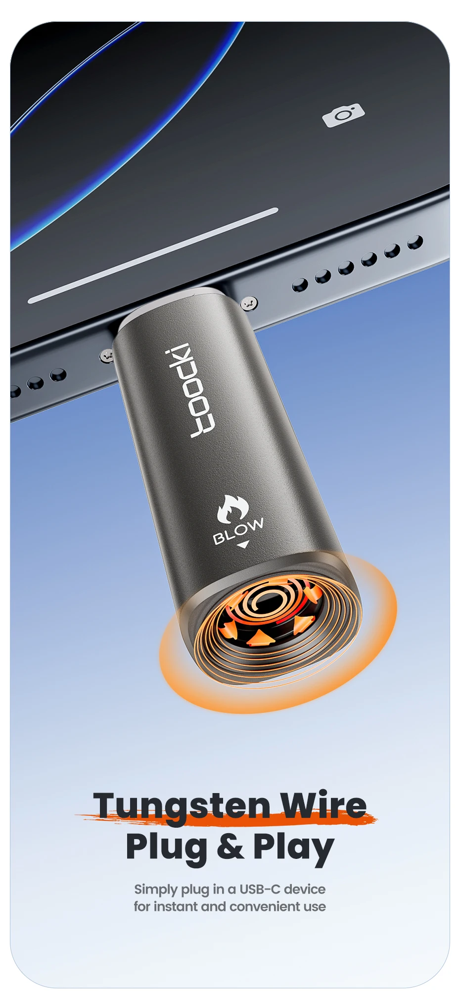 Toocki TG13/14 Typ-C Mini-Elektrofeuerzeug Plug&Play Blow to Light Mobiler Zigarettenanzünder Flammenlos Winddicht Schnelle Zündung – Detail 4