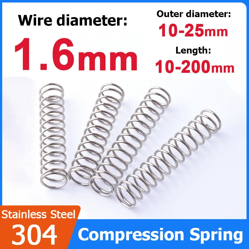 1pcs Wire Diameter 1.6mm 304 Stainless Steel Spring Steel Y-shaped Compression Spring OD 10/11/12/13/15/16/18/20/21/22/24/25mm