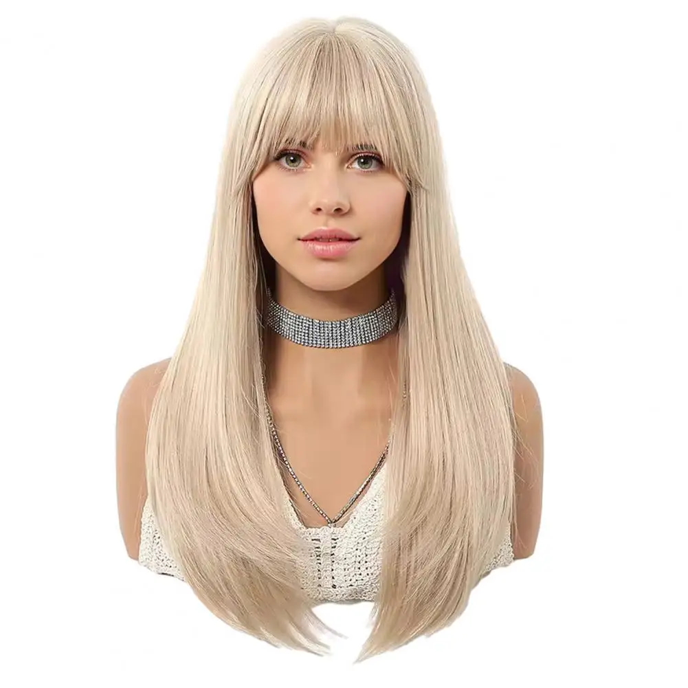 Synthetic Wigs with Bangs Long Straight Wigs Blonde Long Straight Wig with Bangs Natural Fluffy Synthetic Hairpiece Heat