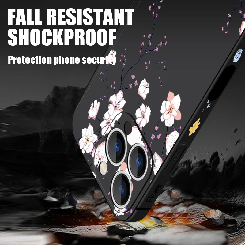 Custodia per telefono fiore di magnolia rosa per iPhone 17 Pro Max Funda iPhone 16 Pro Max 15 14 13 12 11 16e Air TPU copertura con cordino in silicone