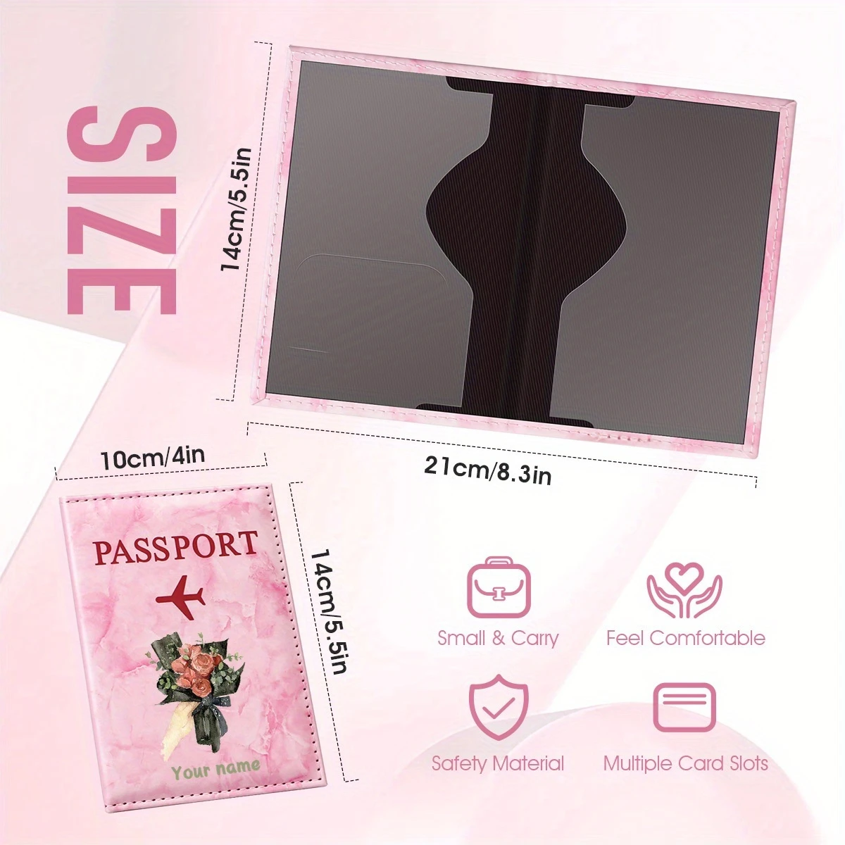 Custom Name PU Passport Wallet Elegant Rose Leaf HD Print Light Foldable Travel Gift