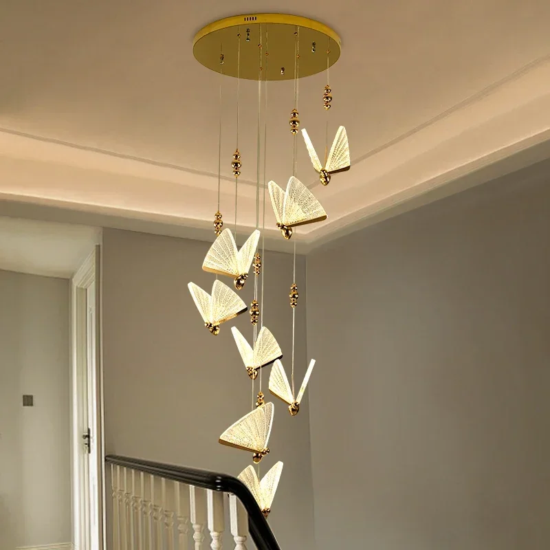 Nordic LED Butterfly Hanging Lights Luxury Crystal Chandeliers Stairc Dining Table Chandelier Living Room Bedside Pendant Lamp