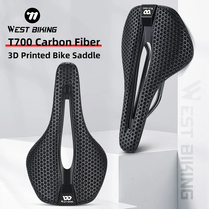 

WEST BIKING 3D Printed Bicycle Saddle Ultralight T700 Carbon Fiber Ergonomic Bike Cushion Shock Absorption MTB Road Bike Seat