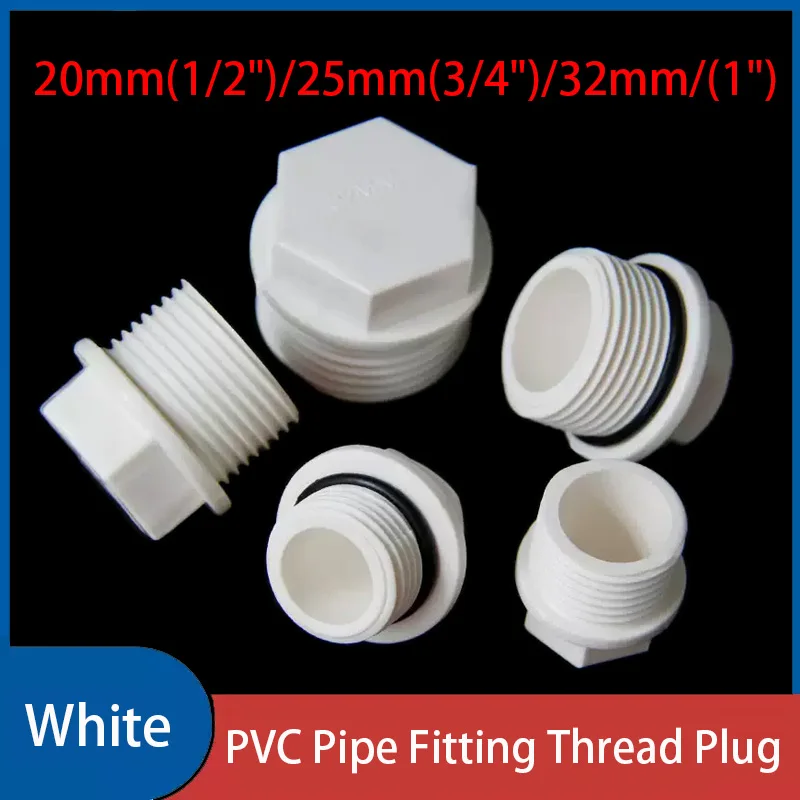 

PVC Pipe Fitting Thread Plug Connector Screw Plug End Cap Stop Water Jointer Plumbing Accessories 1/2",3/4,1" Male 20/25/32mm