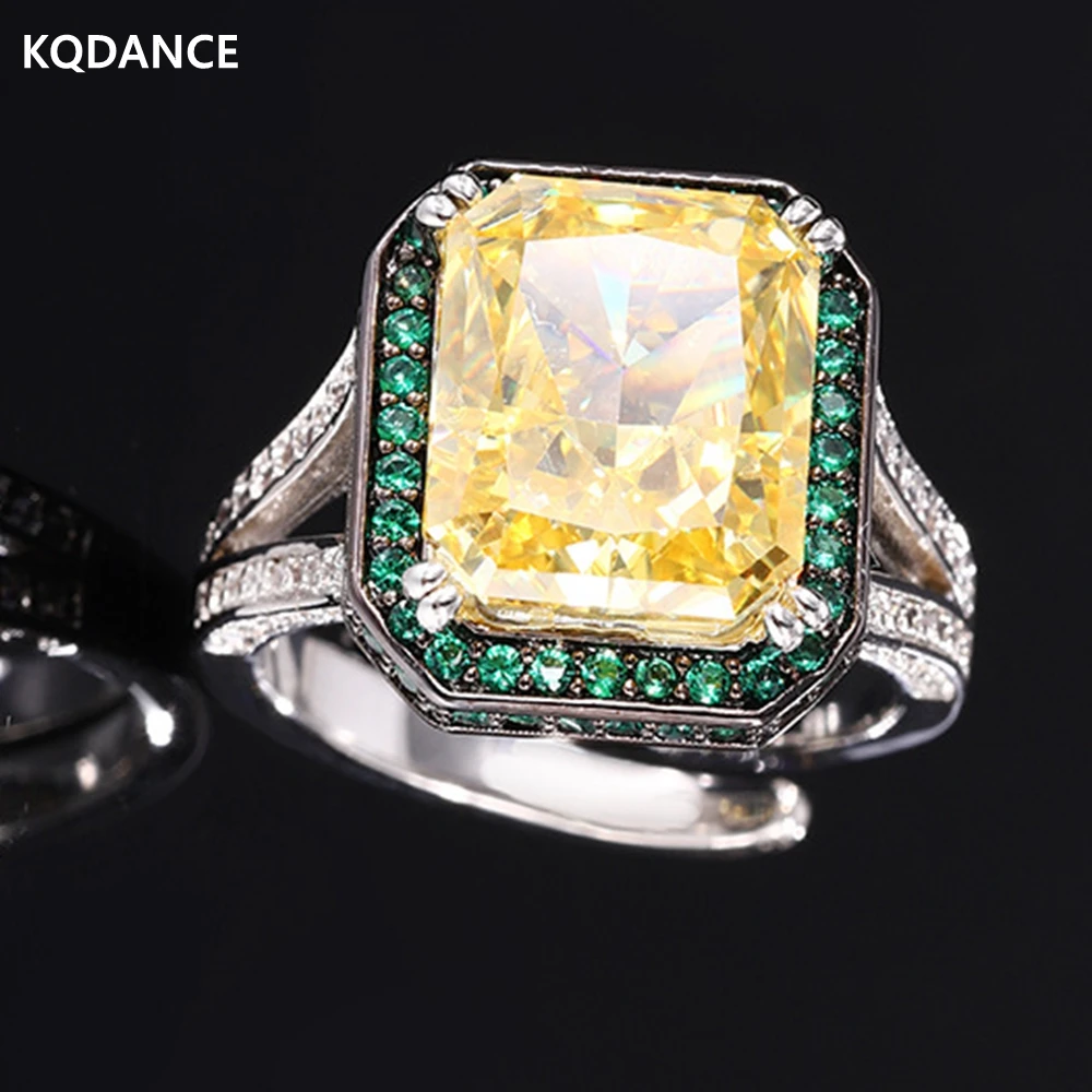 KQDANCE Rectangle Sparkling Iced Cut 10*12MM Green Amethyst Purple Yellow Ring Gemstone Lab Diamond Rings for Women Jewelry