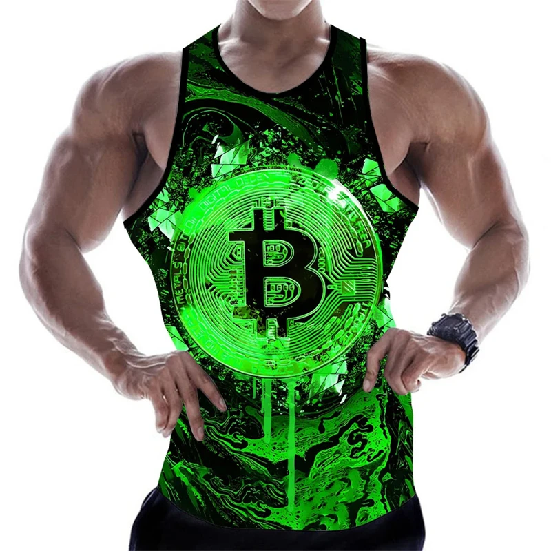 Man Tank Tops 3D Bitcoin Printing Vest Summer Fashion And Leisure O Neck Male Clothing Bodybuilding
