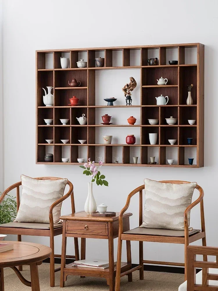 

Стеллаж TAO Antique Shelf Duobao Pavilion, настенный, из массива старого вяза, с решетчатой рамой