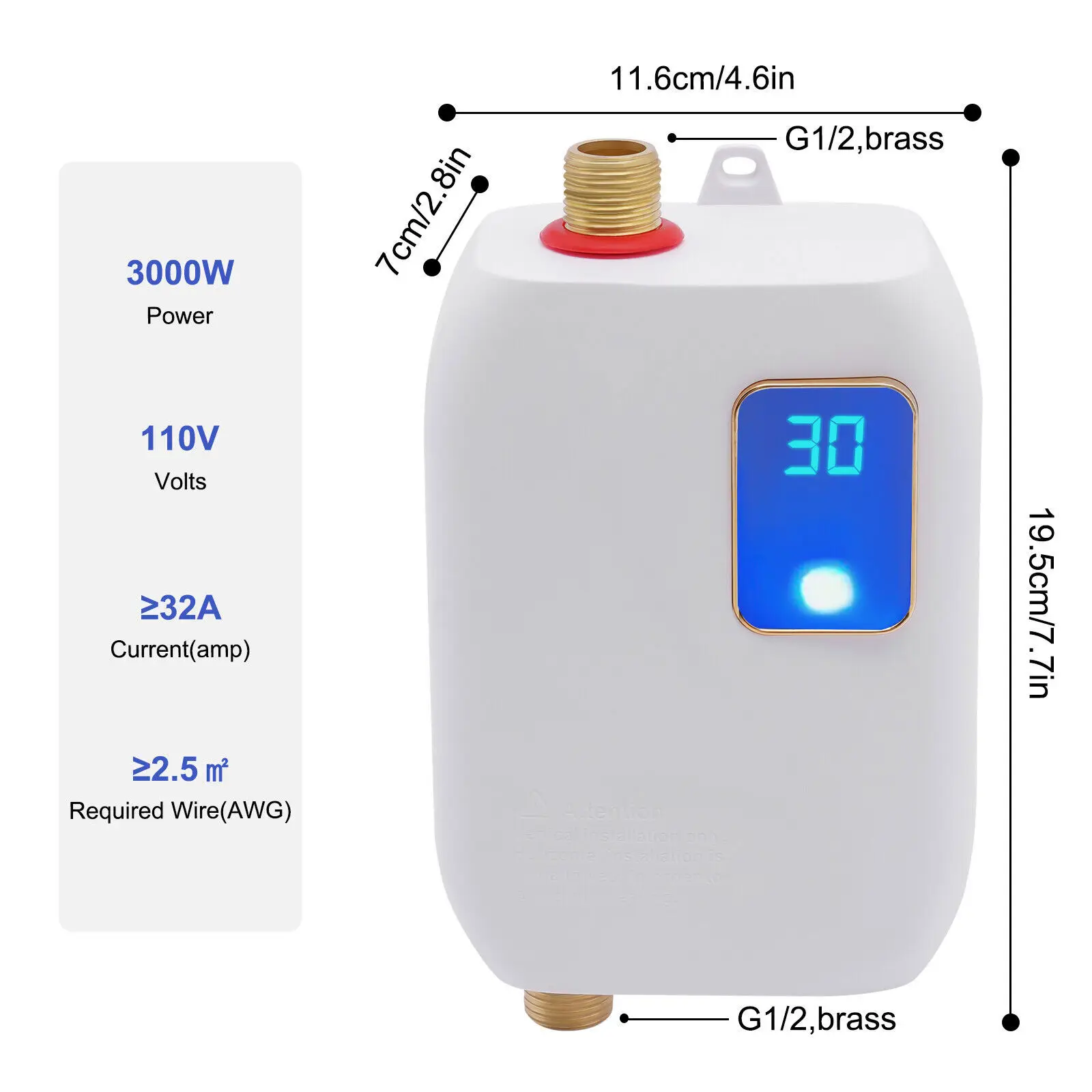 Tankless Water Heater 3000W Portable Electric Instant Hot Water Heater Overheating Protection Kitchen Under Sink Bathroom Shower