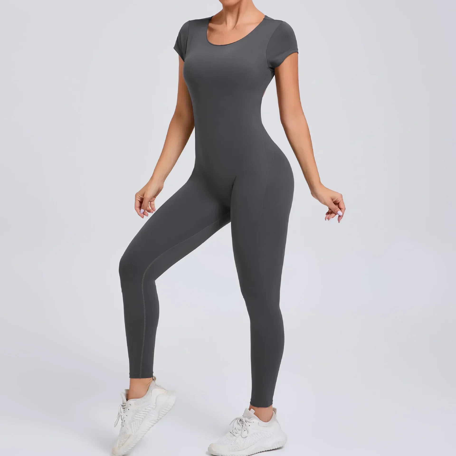 Seamless Yoga Jumpsuits Sports Fitness Hip-lifting Short-sleeved Backless One-piece Workout Gym Leggings Tracksutis for Women image 4