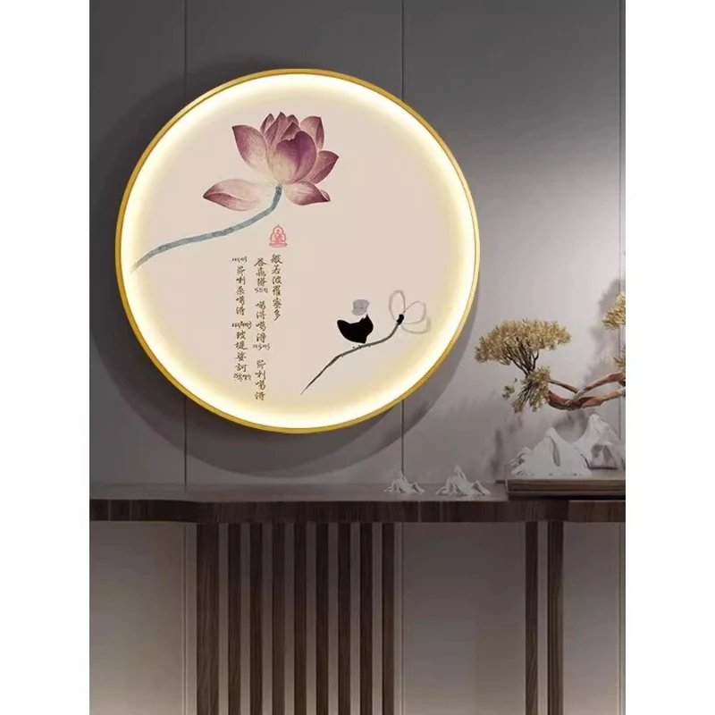Entrance lamp painting wall round light painting living room light strip lotus lotus heart sutra calligraphy and painting